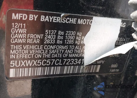 2012 BMW X3 xDrive28I из США, поврежденный, VIN 5UXWX5C57CL723341